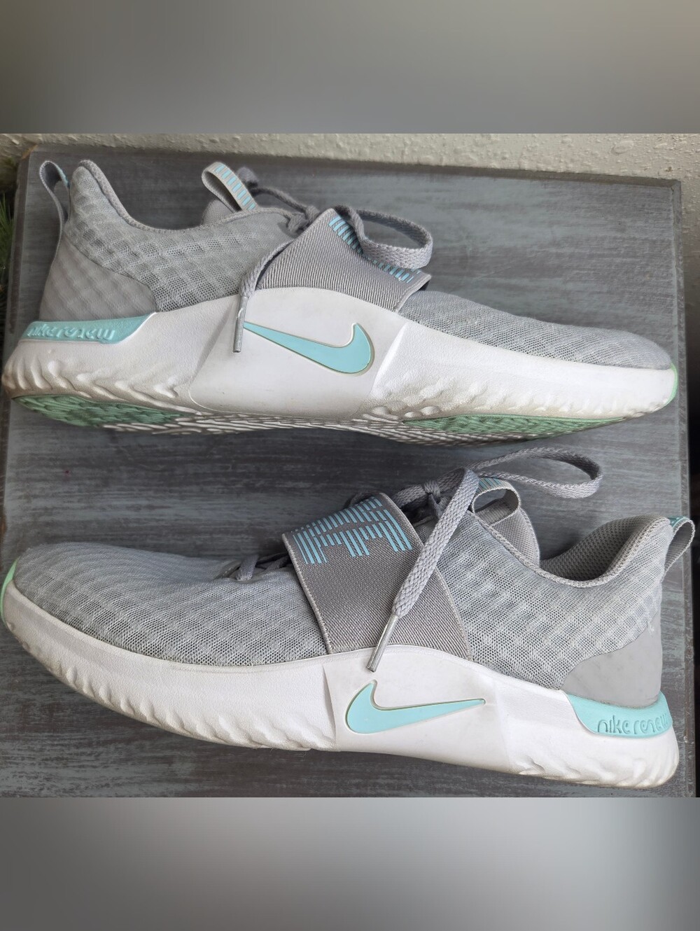 Nike Women's Grey Training Shoes with Light Blue Accents Size 9.5